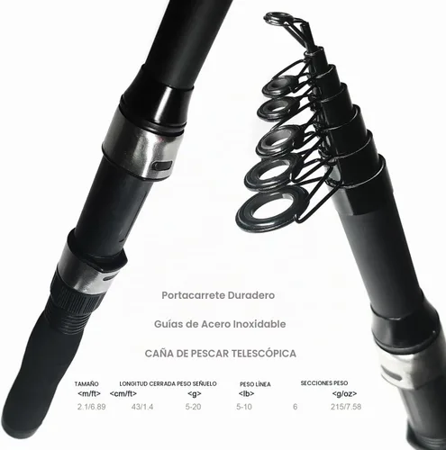 Vista 4 de Combo de caña de pescar y carrete - 2 piezas de cañas retráctiles de 2.1 m, 2 piezas de carretes giratorios, juego de señuelos, alicates de pesca