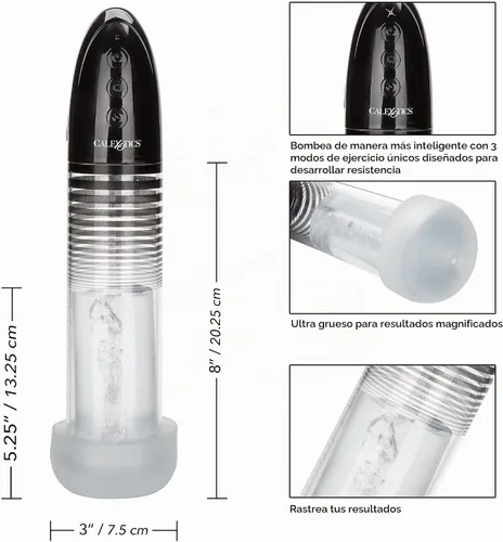 Vista 2 de CalExotics, Optimum Series Bomba inteligente automática – Bomba de pene de mejora masculina con funda de silicona Stroker – Juguetes sexuales