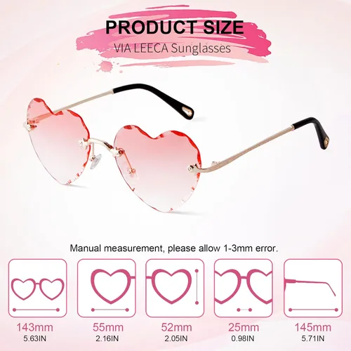 Vista 2 de Gafas de sol sin montura con forma de corazón para mujer, gafas de sol grandes y modernas con marco de metal