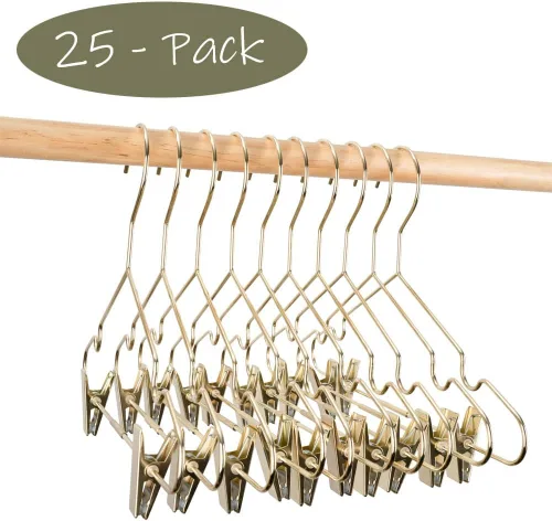 Vista 2 de Perchas para ropa de bebé de 12.6 pulgadas de metal dorado con 2 clips ajustables, almacenamiento de armario, estante resistente para camisas