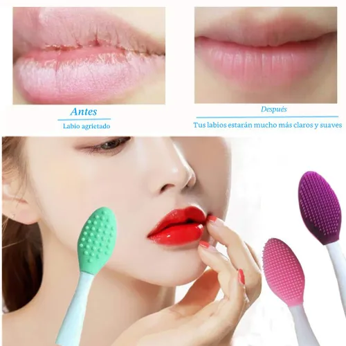 Vista 2 de 3 piezas de cepillo exfoliante para labios, exfoliador de labios, herramienta de cepillo para labios de silicona de doble cara para hombres
