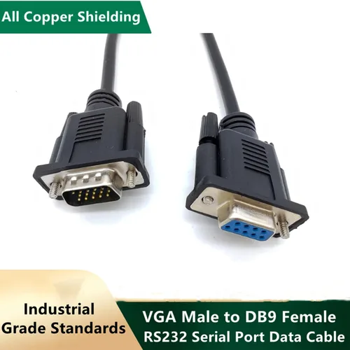 Vista 2 de DB9 hembra a VGA macho 15Pin cable de transmisión de señal de tres filas, VGA a DB9 Serial RS232 Cable de datos para transmisión mutua de señales
