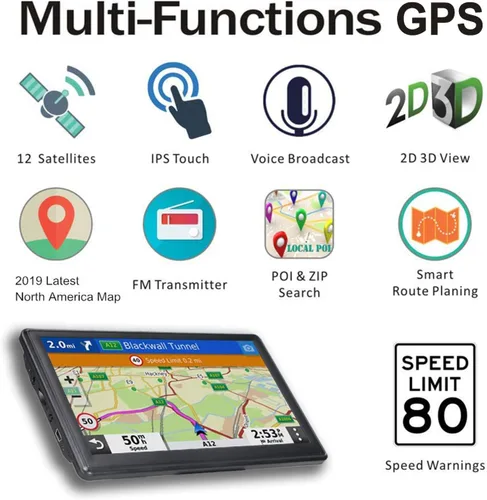 Vista 5 de Navegación GPS para coche y autocaravana, GPS de 7 pulgadas de pantalla táctil del vehículo, mapas gratuitos de por vida de América del Norte USA