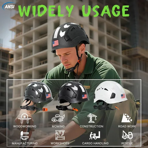 Vista 8 de Aolamegs Vented Carbon Fiber Pattern Hard Hat, ANSI Z89.1 Type 1 Class C Safety Helmet for Construction, OSHA Approved Work Hat with 6-Point