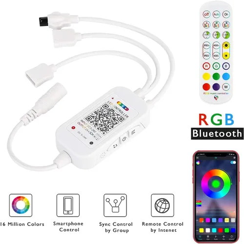 Vista 2 de SUPERNIGHT Controlador de luz LED RGB 2 en 1, controlador de música inteligente controlado por aplicación para Android e iOS, DC 5V-24V RGB Strip