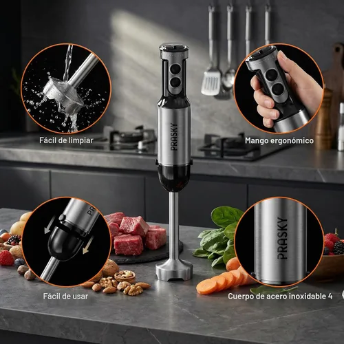 Vista 9 de Batidora de inmersión de mano 1200W, 20 velocidades, mezclador de mano 5 en Negro