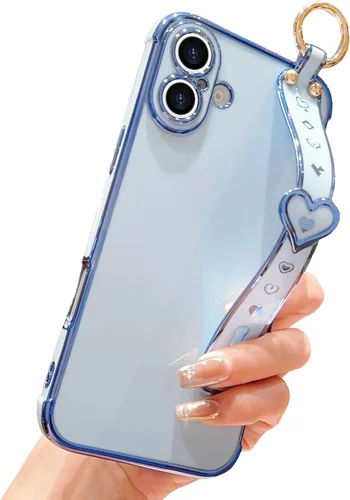 Vista 12 de IDweel Funda para iPhone 11 Pro Max con correa de pulsera ajustable, lazo atril, chapado de lujo de corazón, esquinas elevadas, a prueba de golpes