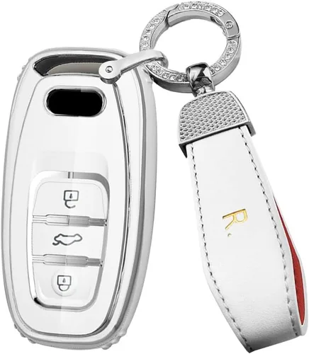 Vista 7 de ontto Funda para llavero compatible con Audi Q5 SQ5 Q3 Q7 Q8 A3 A4 A5 A6 A7 llavero remoto sin llave, carcasa brillante con borde plateado negro