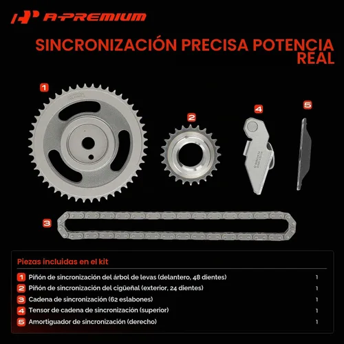 Vista 3 de A-Premium Kit de cadena de distribución del motor w/Amortiguador, tensor y piñón L4 2.5L