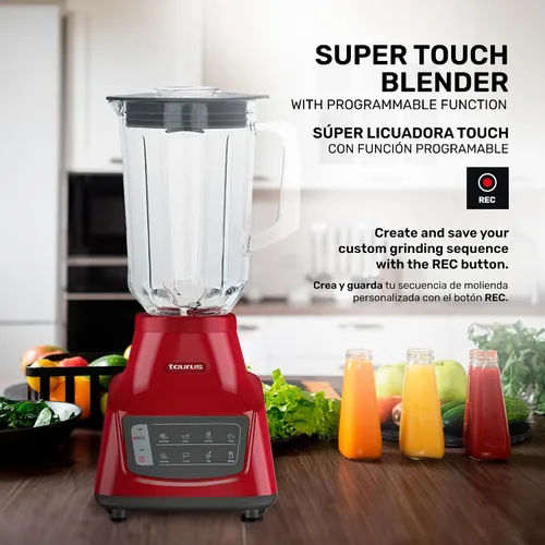 Vista 2 de TAURUS GRANDEUR TOUCH REC Batidora súper táctil con función programable 800W Jarra de vidrio 1.5 L Función turbo y pulso 5 funciones