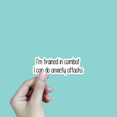 Vista 2 de Calcomanías con texto en inglés «I'm Trained in Combat I Can Do», calcomanías de vinilo impermeables para adultos, para laptop, Kindle, coche