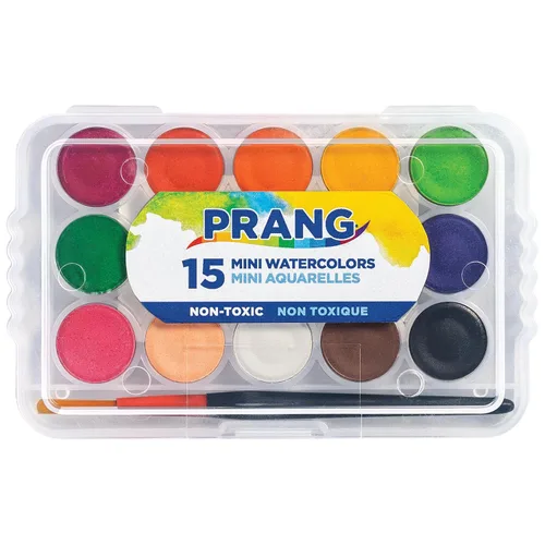 Vista 5 de Prang - Juego de acuarelas mini, (paquete grande de 24) bandeja de paleta y pincel, 15 colores surtidos, recuerdos para fiestas de arte, premios