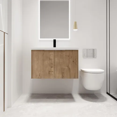 Vista 8 de Malwee Tocador de baño flotante de 18 pulgadas con fregadero, combo de tocador blanco moderno para baño pequeño, armario montado en la pared lateral