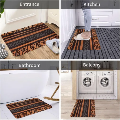 Vista 7 de Tapete de tela de barro africano con estampado tribal para puerta delantera, tapete de baño absorbente antideslizante para interiores, para entrada