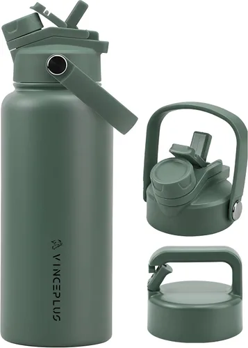 Vista 33 de Botella de agua de acero inoxidable de 32 onzas con tapa 2 en 1, botella de agua aislada al vacío de triple pared, a prueba de fugas, asa