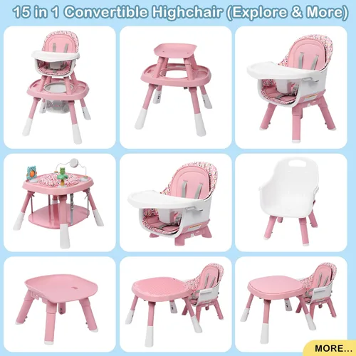 Vista 12 de Xilingol Silla alta convertible 15 en 1, silla alta 2 en 1 para bebé y centro de actividades con juguetes, asiento elevador, mesa de bloques de Negro