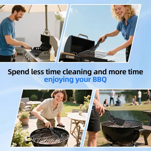 Vista 7 de Cepillo eléctrico inalámbrico para parrilla con ángulo ajustable, motor de potencia de 3 velocidades y cabezal de acero inoxidable, recargable, Negro