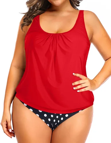 Vista 6 de Yonique Traje de baño de dos piezas de talla grande para mujer, tankini con control de abdomen
