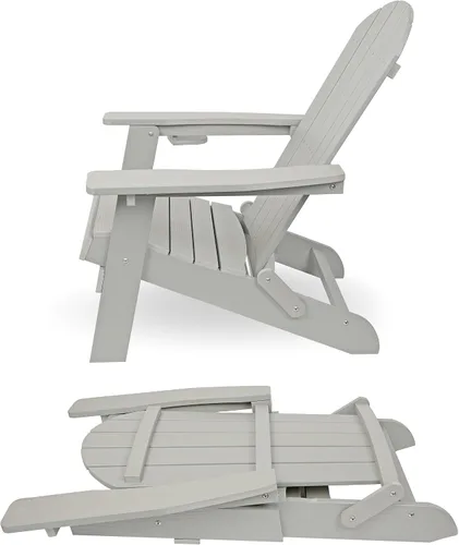 Vista 6 de Alpine Corporation Silla plegable Adirondack para exteriores de 38 pulgadas de alto con portavasos y otomana, diseño ergonómico clásico, muebles