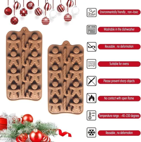 Vista 4 de Molde de silicona para chocolate con forma de bastón de jengibre para hombre, 2 unidades-12 cavidades, molde de silicona de Navidad para hornear