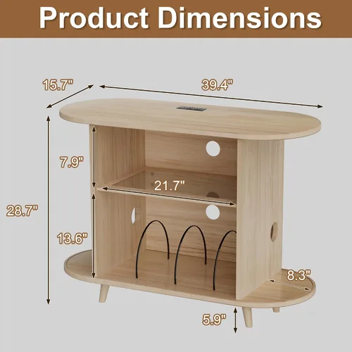 Vista 2 de Soporte para tocadiscos con almacenamiento de vinilo, gabinete multimedia moderno con estación de carga y luces LED, soporte para puerta corrediza