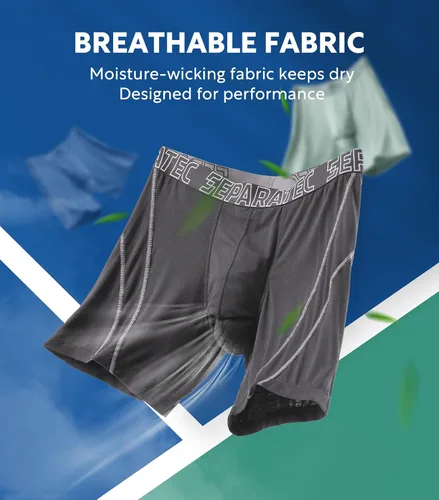 Vista 3 de Separatec Ropa interior para hombre con doble bolsa, calzoncillos tipo bóxer que absorben la humedad, rayón de bambú, transpirable, refrescante 1