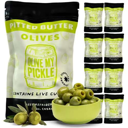 Vista 10 de Olive My Pickle Green Olives - Mantequilla sin hueso de 16 onzas 1 paquete de aceitunas Castelvetrano saludables de cultivo vivo sin hueso
