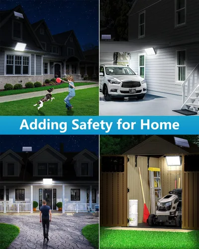 Vista 12 de 400 luces solares LED para exteriores, 3 modos y control remoto, sensor de movimiento, luz al aire libre, luces de inundación solares impermeables
