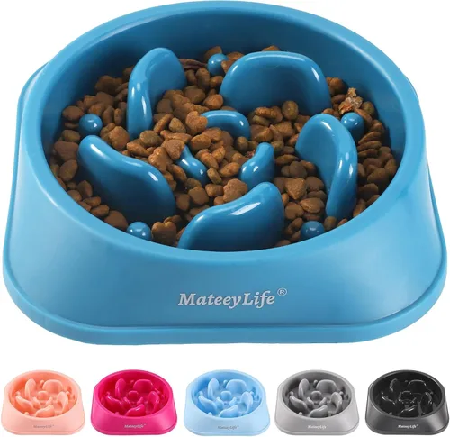 Vista 18 de MateeyLife Paquete de 2 cuencos para perros de alimentación lenta, 1 taza A-Azul claro y azul oscuro