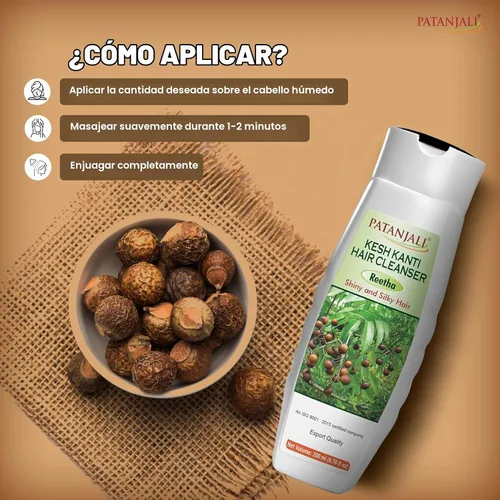 Vista 6 de patanjali Kesh Kanti Reetha Champú limpiador para cabello seco 6.8 fl oz (6.76 onzas líquidas) Control del daño del cabello Champú Reetha