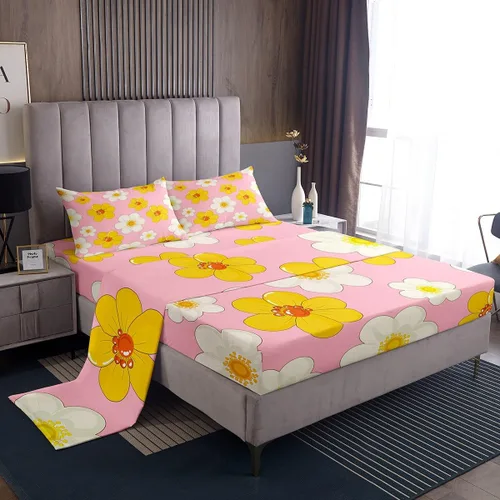 Vista 15 de Bonito juego de sábanas de flores para niñas y mujeres, sábanas coloridas de dibujos animados de flores funky de tamaño individual, bonito juego