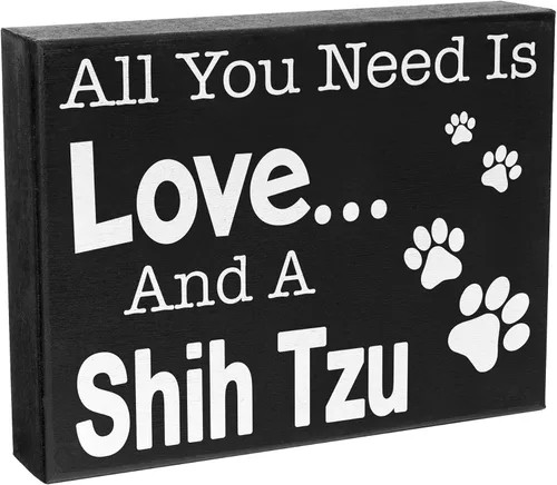 Vista 7 de JennyGems Regalos de Shih Tzu, letrero de madera con texto en inglés «All You Need Is Love and a Shih Tzu», decoración de estante y colgante