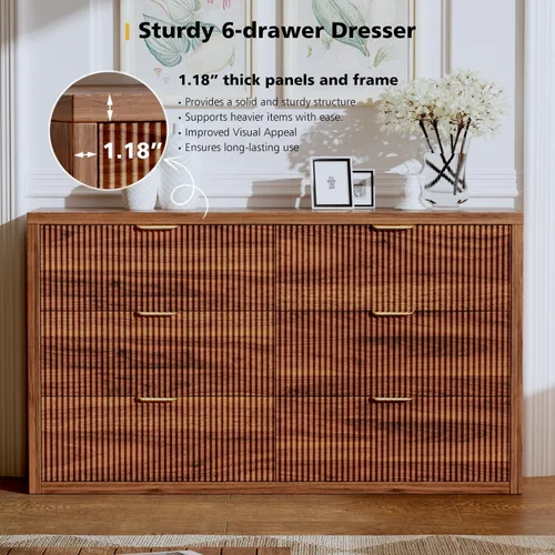 Vista 7 de Ieejdn 55.12" Modern Chest of Drawer, 6 Deep Drawers,Clothes Organizer,Large Storage Cabinet for Living Room, Bedroom,Dresser TV Stand, Wood Drawer