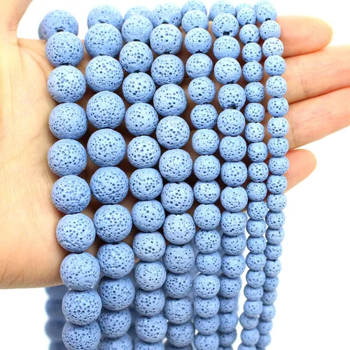 Vista 20 de Oameusa Cuentas redondas sueltas de ágata de piedra volcánica de lava azul de 0.236 in para hacer joyas, 1 hebra de 15 pulgadas, 1 hebra por