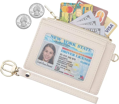 Vista 2 de Cartera delgada para mujer con bloqueo RFID para tarjetas de crédito, porta tarjetas tipo pulsera con cremallera para identificación, cartera
