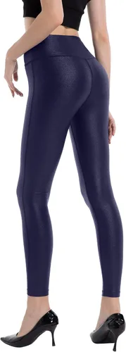 Vista 4 de HARTPOR Leggings de piel sintética para mujer, elásticos, de cintura alta, brillantes, pantalones de cuero, leggings de piel de piel sintética