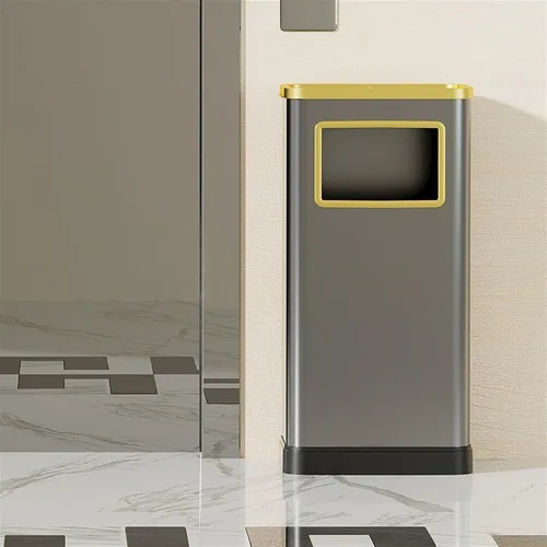 Vista 7 de Cubo de basura de acero inoxidable con tapa, cubo de basura comercial de metal con cubo interior extraíble y cenicero, para oficina, hotel