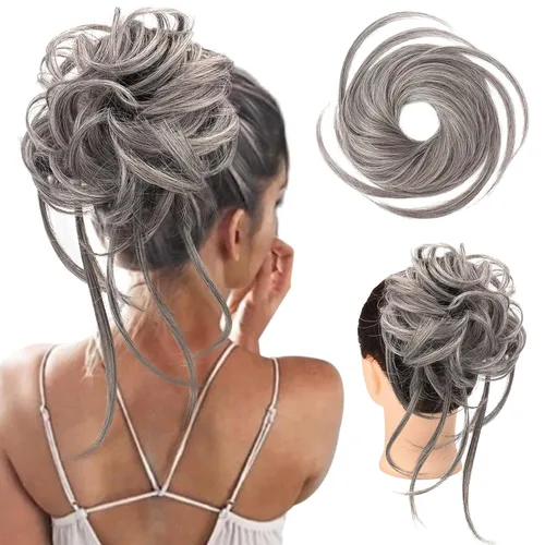 Vista 28 de HOOJIH Pieza de pelo desordenado de moño – Extensiones superlargas despeinadas, cola de caballo ondulada con banda elástica para mujeres y niñas