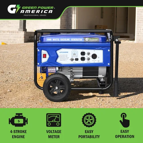 Vista 5 de Green-Power America Generador de gasolina GPD5000W, Verde/Negro