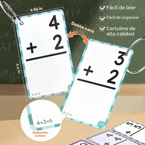 Vista 5 de JoyCat Tarjetas Didácticas de Suma + Gráfico, 78 Tarjetas Perforadas para Niños de Pre K, 1º, 2º, 3er Grado, Herramientas de Aprendizaje