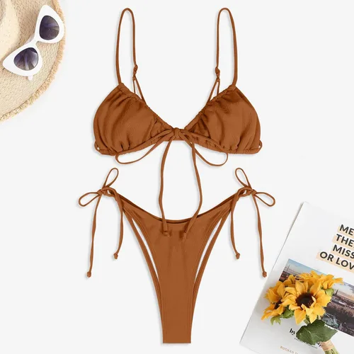 Vista 3 de ZAFUL - Conjunto de bikini de corte alto para mujer, traje de baño sexi