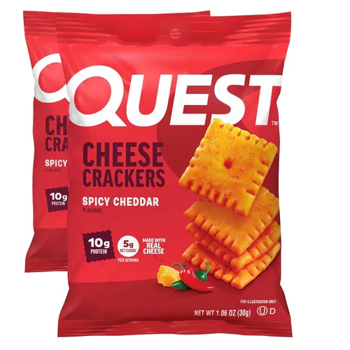 Vista 12 de Galletas de queso Quest Nutrition, explosión de cheddar, 10g de proteína, 5g de carbohidratos netos, 1g de azúcar, hechas con queso real, snack alto