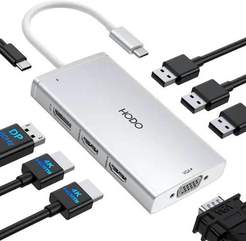 Vista 15 de Adaptador multipuerto USB-C para MacBook Air/Pro - Dongle HDMI 6 en 1 con puertos 4K, USB 3.0, lector de tarjetas SD/TF para MacBook M1/m2/m3/m4