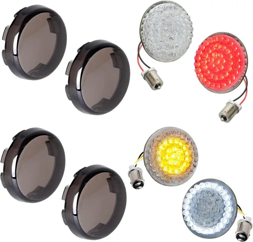 Vista 8 de NTHREEAUTO 1157 Luces de giro LED de 2 pulgadas estilo bala delanteras y traseras, kit de cubiertas de lentes ahumadas, bombillas SMD compatibles