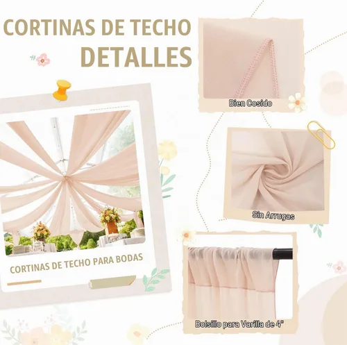 Vista 4 de Tela drapeada de arco de boda de 5 x 20 pies, 2 paneles de cortinas de techo, decoraciones de fiesta de champán, cortinas de gasa para telón