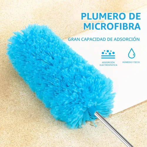 Vista 4 de Mini plumero de microfibra para limpieza, plumero de mano con poste de extensión, pequeño plumero lavable para interior de automóvil, oficina