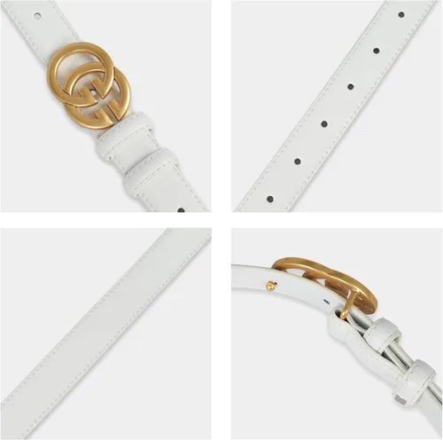 Vista 428 de Cinturón de cuero clásico con hebilla de metal para mujer con vestido de jeans
