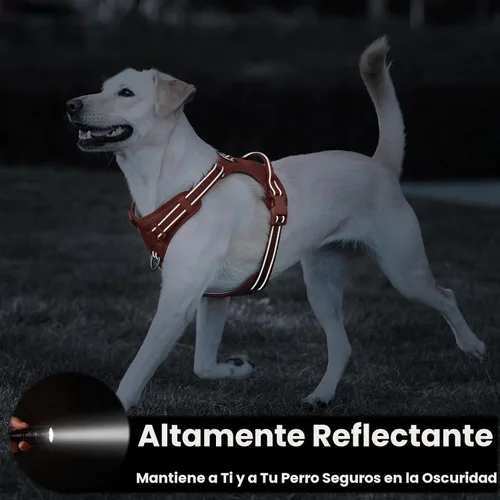 Vista 6 de Arnés sin tirones para perro, chaleco reflectante para cachorros para perros pequeños, medianos y grandes (marrón carmelo, L)