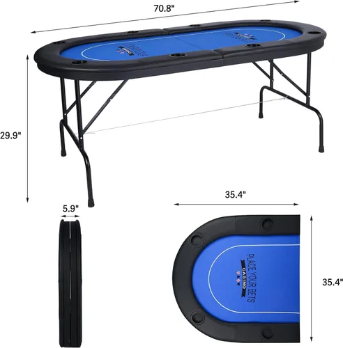Vista 6 de Mesa de póquer plegable, mesa de cartas con soporte para tazas, mesa de ocio de casino Texas Hold 'Em Mesa de póquer para juego de mesa
