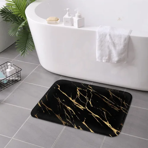 Vista 4 de Alfombras de baño negras y doradas para decoración de baño, alfombra de baño de mármol absorbente, alfombra antideslizante para piso, alfombras